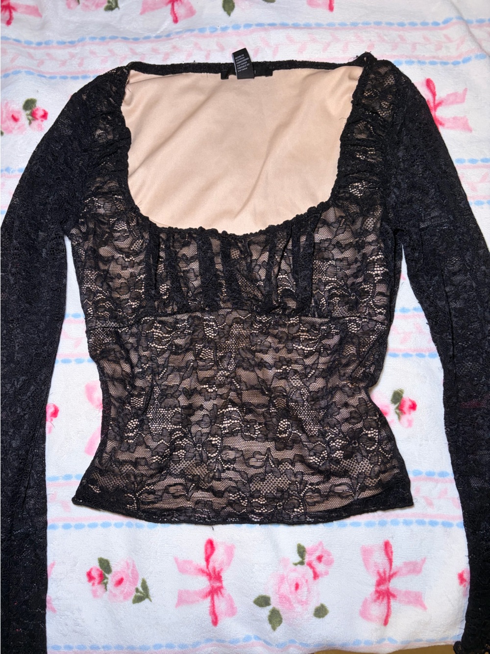 Forever 21 Black Lace Long Sleeve Chemise Top